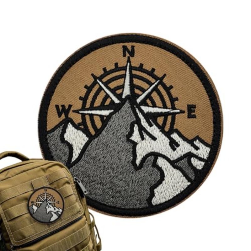 Embroidered Patch Compass Mountain Pattern Mountaineering Patches Outdoor for Backpacks Jackets Hats Vests Outdoor Adventure Travel Hiking Fishing - Image 1