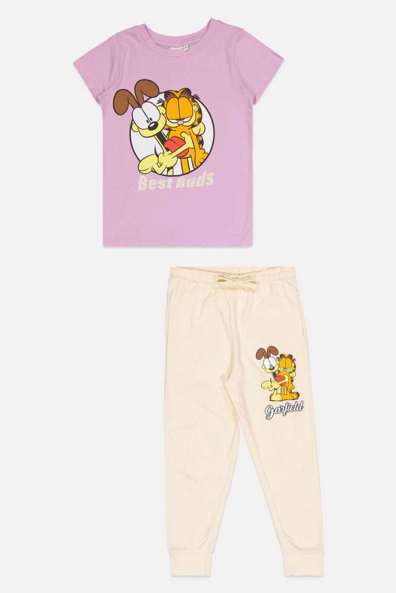 nickelodeon Kids Girl 2 Piece Graphic Print Pajama Top And Bottoms Set, Lavender - Image 1