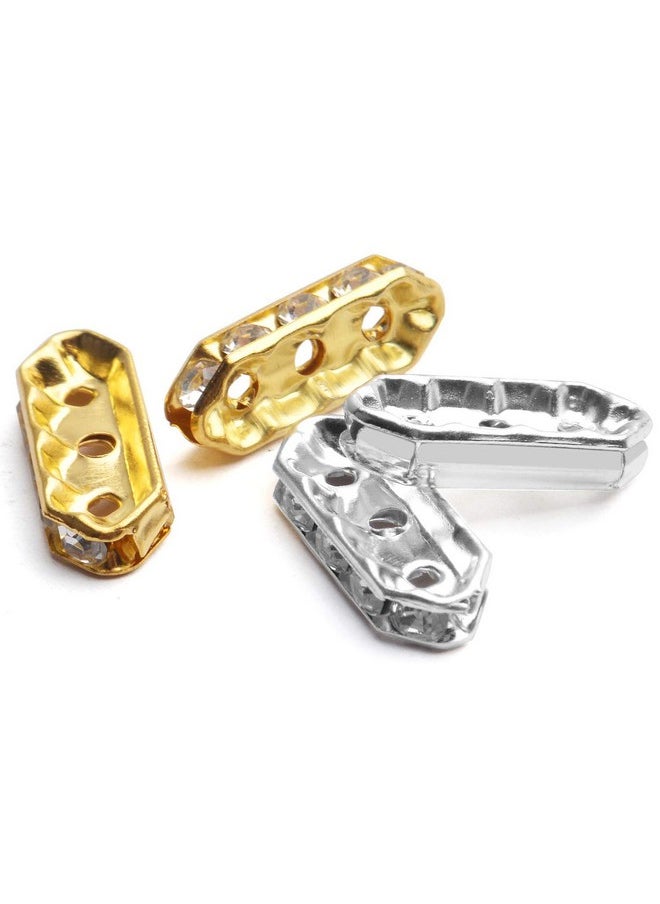 BronaGrand BronaGrand Rhinestone Spacer Beads,100Pcs Crystal Spacer Bars Beads 3 Hole Alloy Spacers Bar Link Connectors for DIY Multi Strand Bracelet Jewelry Making  - Image 5