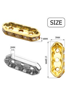 BronaGrand BronaGrand Rhinestone Spacer Beads,100Pcs Crystal Spacer Bars Beads 3 Hole Alloy Spacers Bar Link Connectors for DIY Multi Strand Bracelet Jewelry Making  - Image 2