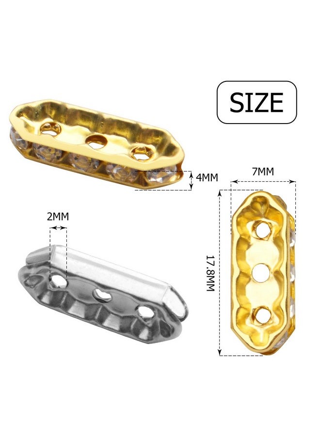 BronaGrand BronaGrand Rhinestone Spacer Beads,100Pcs Crystal Spacer Bars Beads 3 Hole Alloy Spacers Bar Link Connectors for DIY Multi Strand Bracelet Jewelry Making  - Image 2