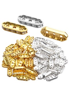 BronaGrand BronaGrand Rhinestone Spacer Beads,100Pcs Crystal Spacer Bars Beads 3 Hole Alloy Spacers Bar Link Connectors for DIY Multi Strand Bracelet Jewelry Making  - Image 1