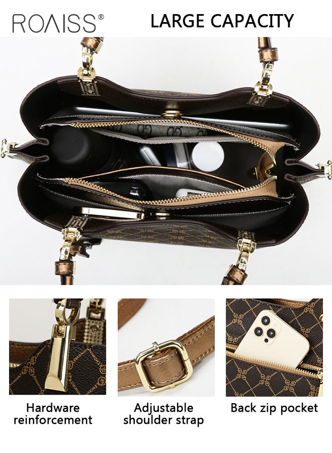 roaiss Vintage Textured Handbag for Women with Gift Bag Waterproof Trendy Large Capacity Commuting Tote Bag Retro Fashion Shoulder Crossbody Bag Luxury Print for Mother and Wife Suitable for Anniversary Birthday Gift or Ramadan Compartments and Exquisite Hardware  - Image 4
