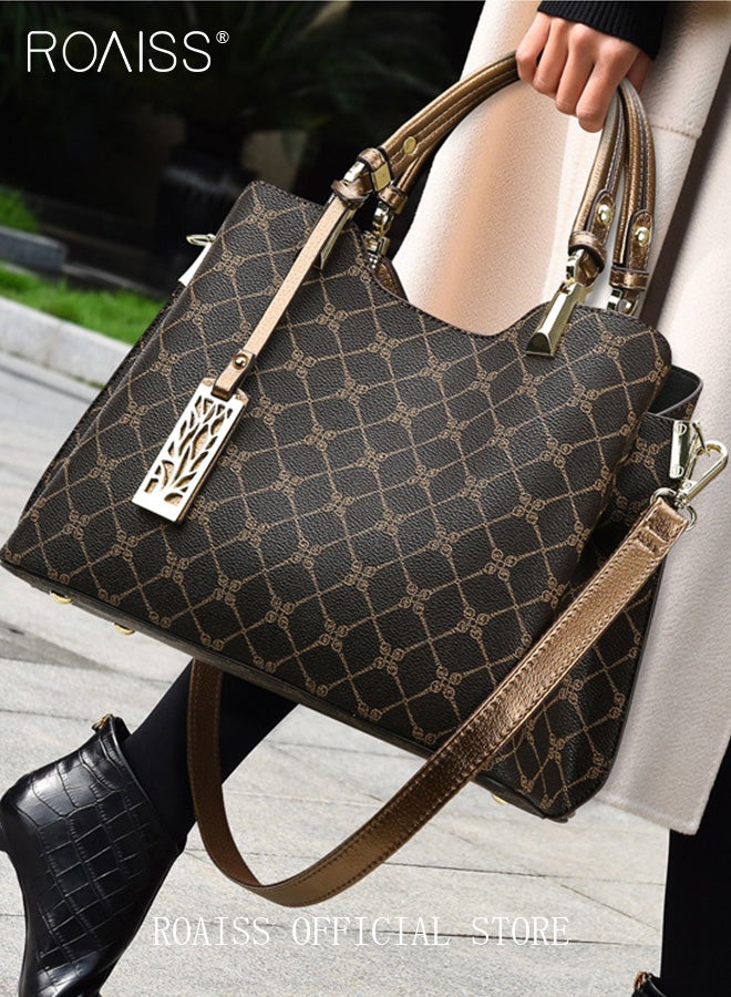 roaiss Vintage Textured Handbag for Women with Gift Bag Waterproof Trendy Large Capacity Commuting Tote Bag Retro Fashion Shoulder Crossbody Bag Luxury Print for Mother and Wife Suitable for Anniversary Birthday Gift or Ramadan Compartments and Exquisite Hardware  - Image 5