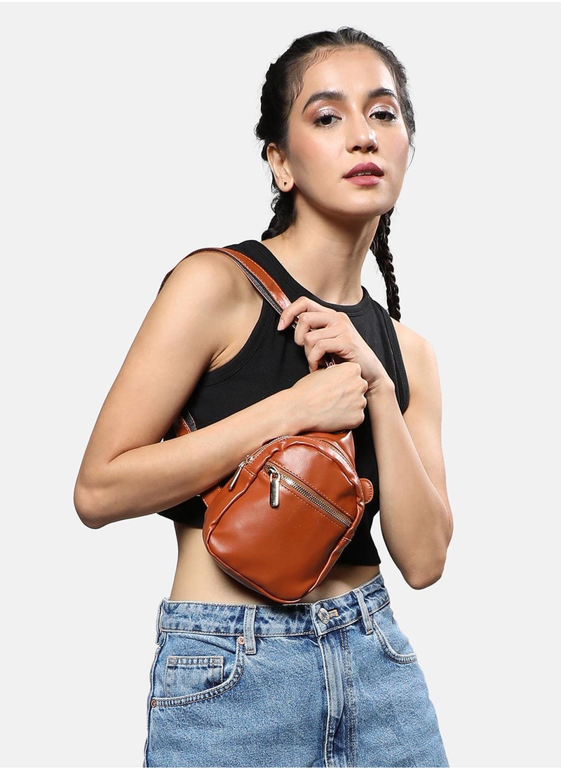 Haute Sauce Solid Zip Lock Regular Vegan Leather Sling Bag  - Image 2