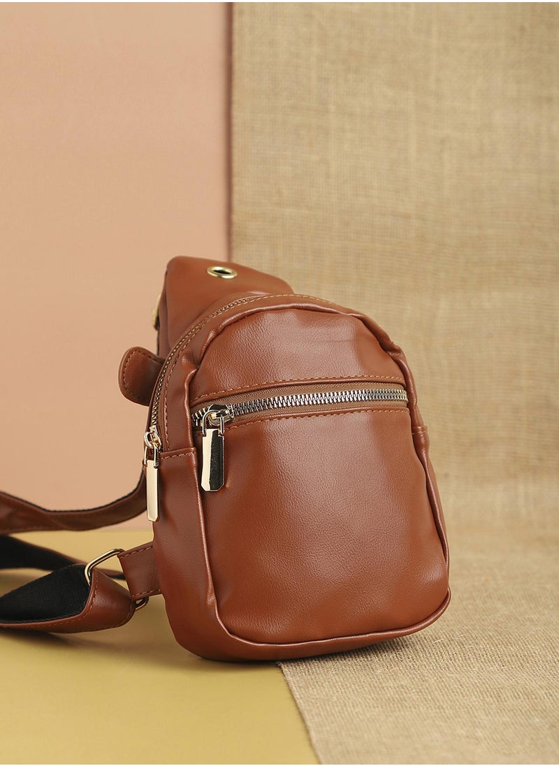 Haute Sauce Solid Zip Lock Regular Vegan Leather Sling Bag  - Image 1