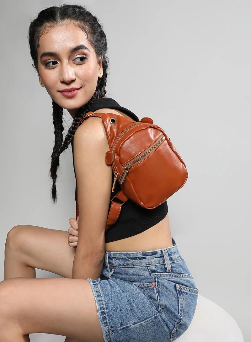 Haute Sauce Solid Zip Lock Regular Vegan Leather Sling Bag
