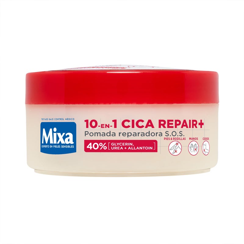 Mixa Cica Repair+ 10 in 1 S.O.S. Repair Ointment Patented Formula with 40% [Glycerin + Urea + Allantoin] Suitable for Dry and Cracked Skin for Feet, Knees, Hands and Elbows 150 ml