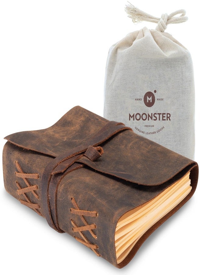 Moonster Leather Journal Lined Notebook Paper - MOONSTER® Leather Bound Journals for Writing for Women and Men, 8"x6" Ruled Large Notebooks, Kraft Paper with 400 pages - Non Refillable Lined Paper College Ruled & Travel Size - Image 1