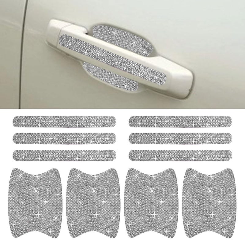 ZIMISI 10PCS Bling Car Door Handle Protector Crystal Rhinestone AntiScratch Car Bowl Decoration Sticker Decal Universal Auto Exterior Door Protective Covers Accessories for Women White - Image 3