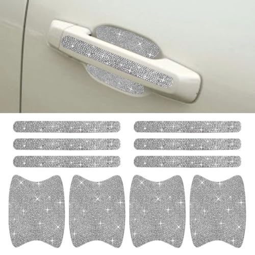 ZIMISI 10PCS Bling Car Door Handle Protector Crystal Rhinestone AntiScratch Car Bowl Decoration Sticker Decal Universal Auto Exterior Door Protective Covers Accessories for Women White - Image 1