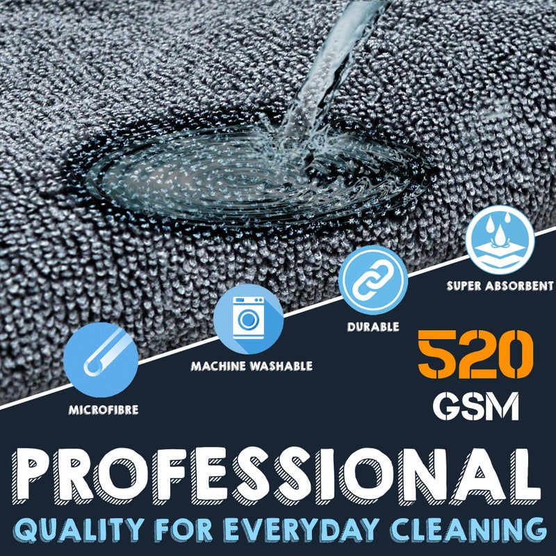 Towelogy® 520gsm Professional Microfibre Edgeless Car Cloths QUICK DRY for Auto/Moto Detailing Polishing Washing STREAK FREE & LINT FREE 40x40cm (Grey/Orange, Pack Of 2) - Image 2