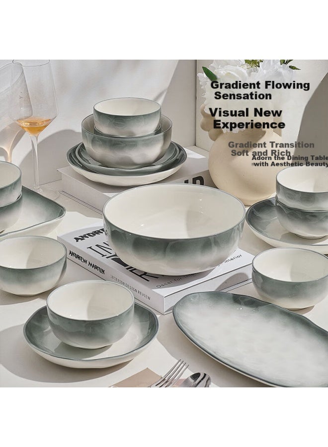 Treejack Smoky Rain Jiangnan Ceramic Bowl And Plate Dinnerware Set For Home Use, Rice Noodle Soup Bowls, Plates, Chopsticks, Soup Spoons, 10-piece Set - Image 3
