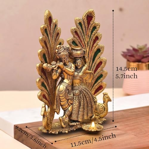 ascension Metal Peacock Design Radha Krishna Idol Decorative Showpiece Statue for Puja Room Home Office Desk Decoration Gift Items Gold - Image 2