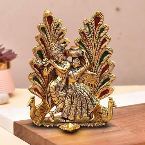 ascension Metal Peacock Design Radha Krishna Idol Decorative Showpiece Statue for Puja Room Home Office Desk Decoration Gift Items Gold - Image 4
