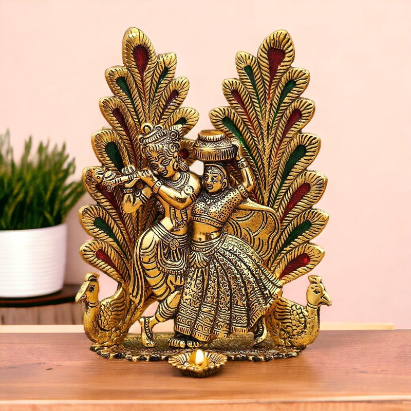 ascension Metal Peacock Design Radha Krishna Idol Decorative Showpiece Statue for Puja Room Home Office Desk Decoration Gift Items Gold - Image 5