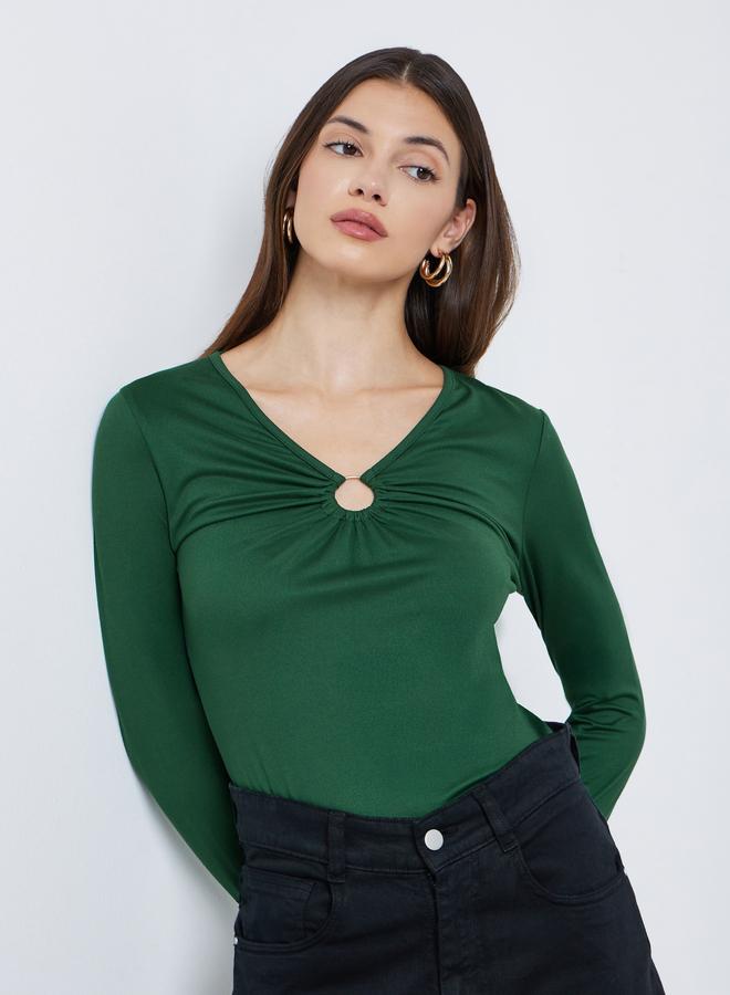 ستايلي بلوزة محبوكة مُجسمة مزينة بفتحة - Image 1