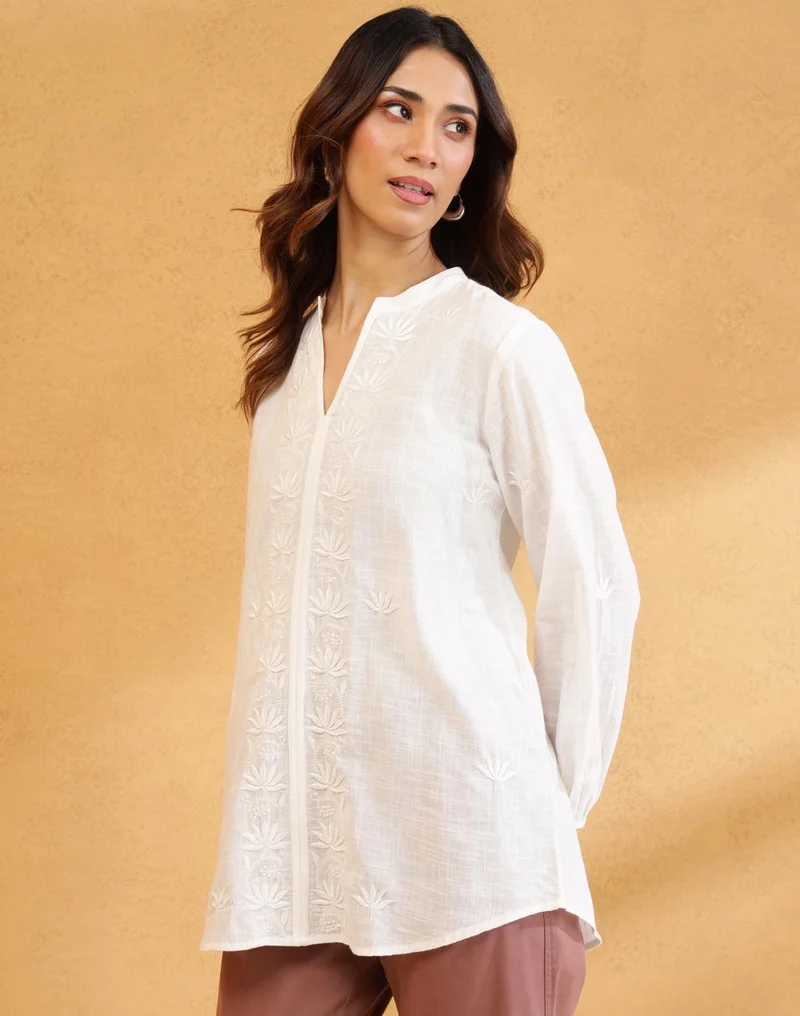 Fabindia Offwhite Cotton Chikankari Tunic