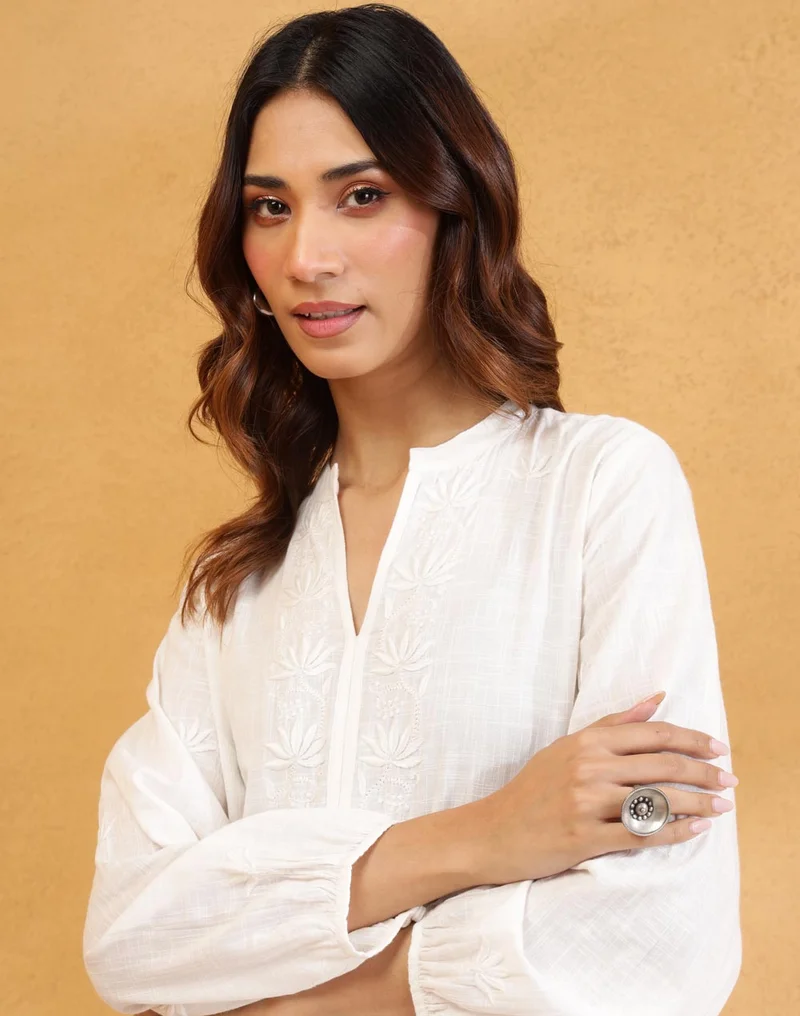 Fabindia Offwhite Cotton Chikankari Tunic
