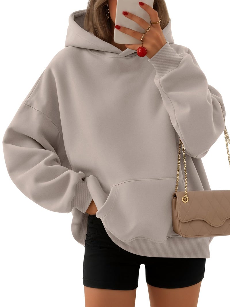 EFAN Womens Hoodies Oversized Sweatshirts Pullover Fleece Sweaters Long Sleeve Winter Fall Outfits Fashion Y2k Clothes CoffeeGrey M