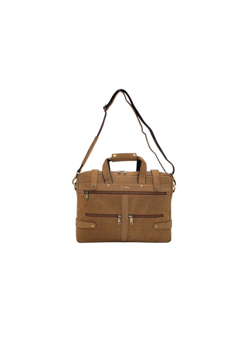 LAVERI LEATHER حقيبة لاب توب لافيري للرجال - حقيبة جلدية للرسائل للمكتب - تناسب حتى لاب توب بحجم 15 إنش - حقيبة كتف مع عدة أقسام - حقيبة جلدية تنفيذية للعمل/السفر/الاستخدام اليومي - 2872 - Image 3