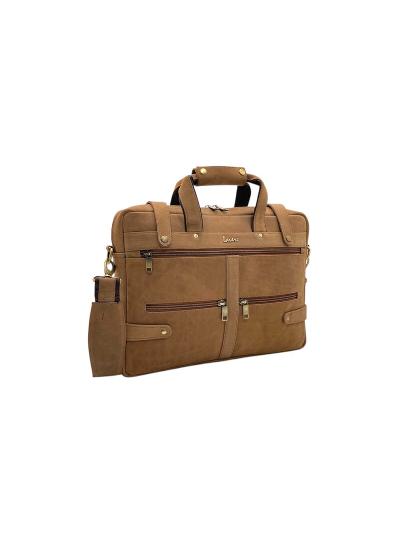 LAVERI LEATHER حقيبة لاب توب لافيري للرجال - حقيبة جلدية للرسائل للمكتب - تناسب حتى لاب توب بحجم 15 إنش - حقيبة كتف مع عدة أقسام - حقيبة جلدية تنفيذية للعمل/السفر/الاستخدام اليومي - 2872 - Image 1