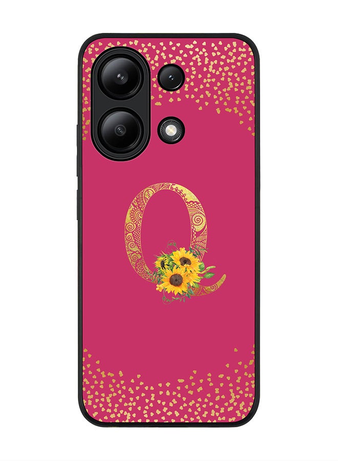 Stylizedd Rugged Black edge case for Xiaomi Redmi Note 13 4G, Custom Monogram Initial Letter Mandala Floral Pattern Alphabet - Q ( Deep Pink Rose ) - Image 1