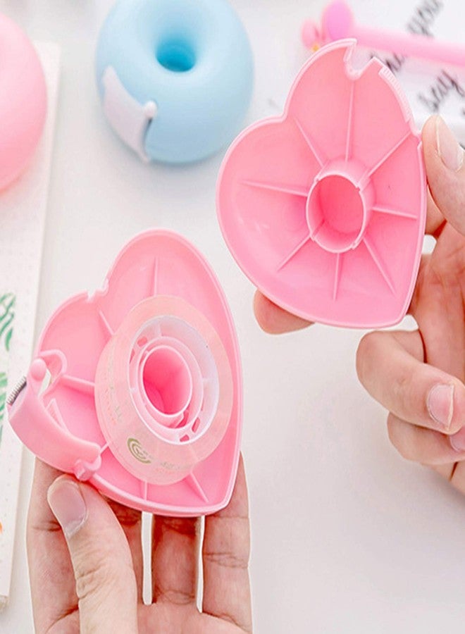 GANPUB Pink Portable Candy Color Tape Dispenser Heart-Shaped Tape Dispenser Cute Roll Tape, Adhesives and Fasteners Tape Organizer Desk Home Office School Supply Tapes Office Tape Dispensers Office Supplies - Image 5