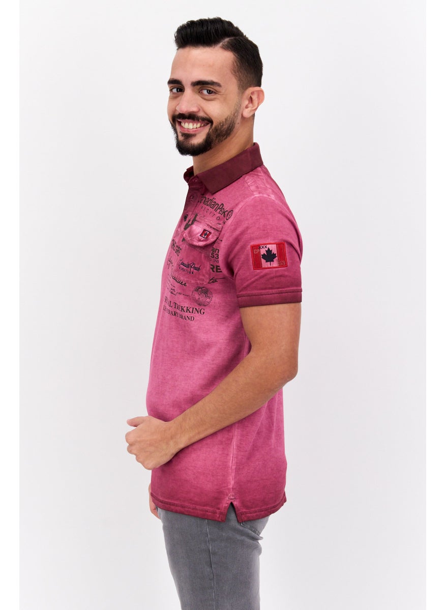 Canadian Peak Men Regular Fit Graphic Print Short Sleeves Polo, Burgundy  - Image 3