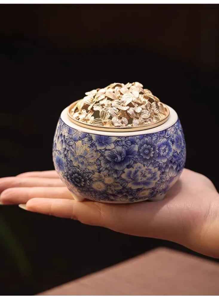 Ceramic Incense Burner with Traditional Floral Patterns, Enamel Censer for Bakhoor/Oud, Home & Festival Decor Gift - Image 3