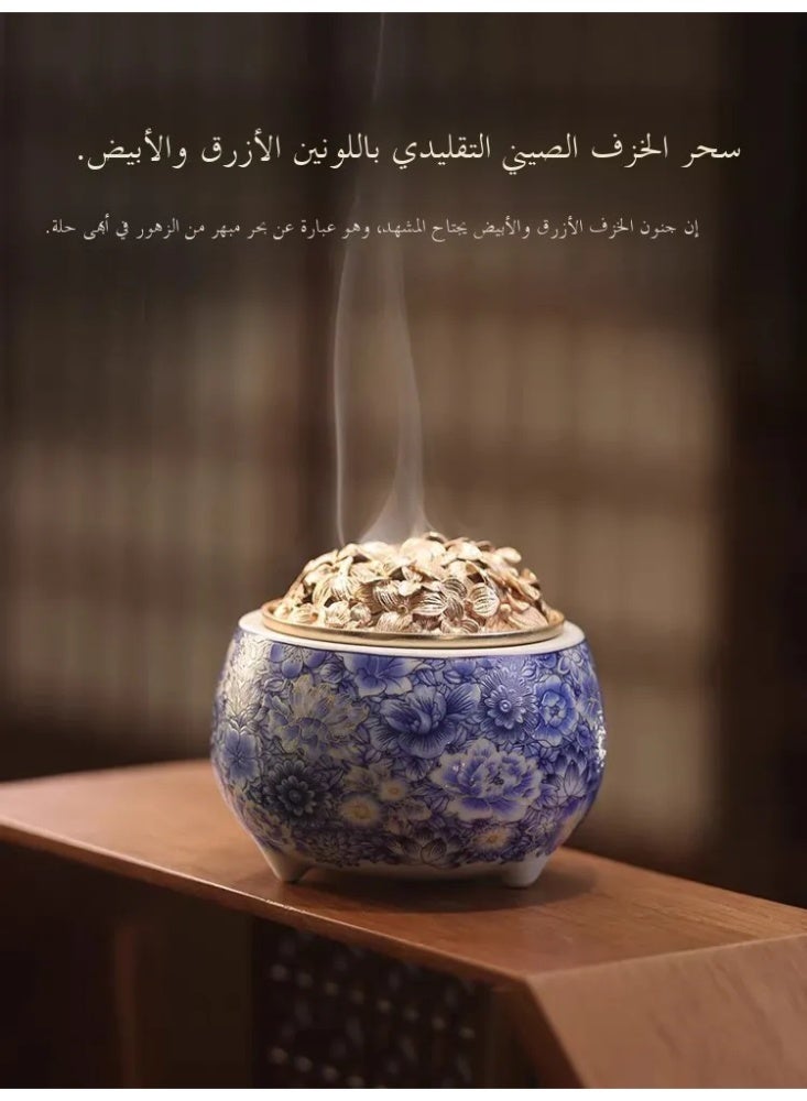 Ceramic Incense Burner with Traditional Floral Patterns, Enamel Censer for Bakhoor/Oud, Home & Festival Decor Gift - Image 1