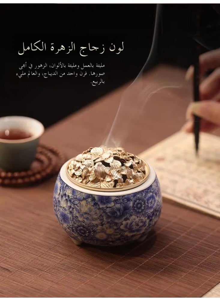 Ceramic Incense Burner with Traditional Floral Patterns, Enamel Censer for Bakhoor/Oud, Home & Festival Decor Gift - Image 4