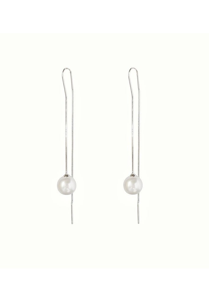 xozgdovg Pearl ear line light luxury high-grade sense temperament fringe long earrings female  - Image 1