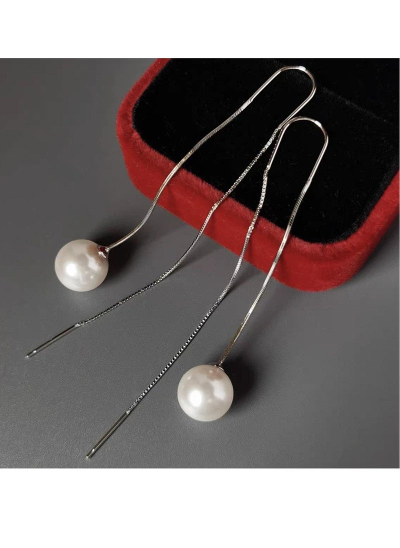 xozgdovg Pearl ear line light luxury high-grade sense temperament fringe long earrings female  - Image 2