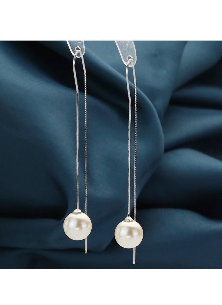 xozgdovg Pearl ear line light luxury high-grade sense temperament fringe long earrings female  - Image 3