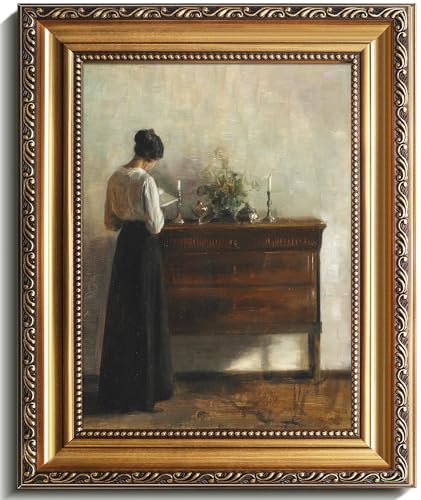 uniro Vintage Gold Framed Wall Art Vintage Woman Portrait Canvas Art Prints Painting Antique 19th Century Woman Reading Poster Moody Dark Academia Aesthetic Artwork for Bedroom Gallary Living Room OfficeBathroom Desktop Decor 9x12Inch - Image 1