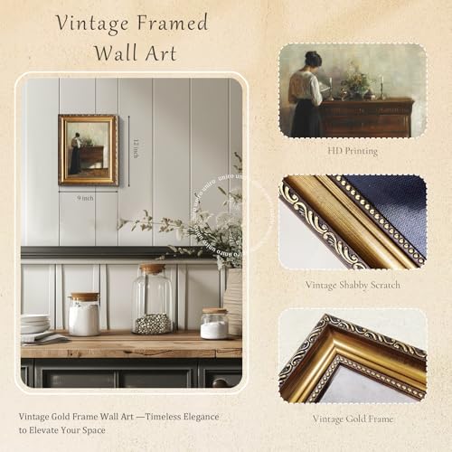 uniro Vintage Gold Framed Wall Art Vintage Woman Portrait Canvas Art Prints Painting Antique 19th Century Woman Reading Poster Moody Dark Academia Aesthetic Artwork for Bedroom Gallary Living Room OfficeBathroom Desktop Decor 9x12Inch - Image 3