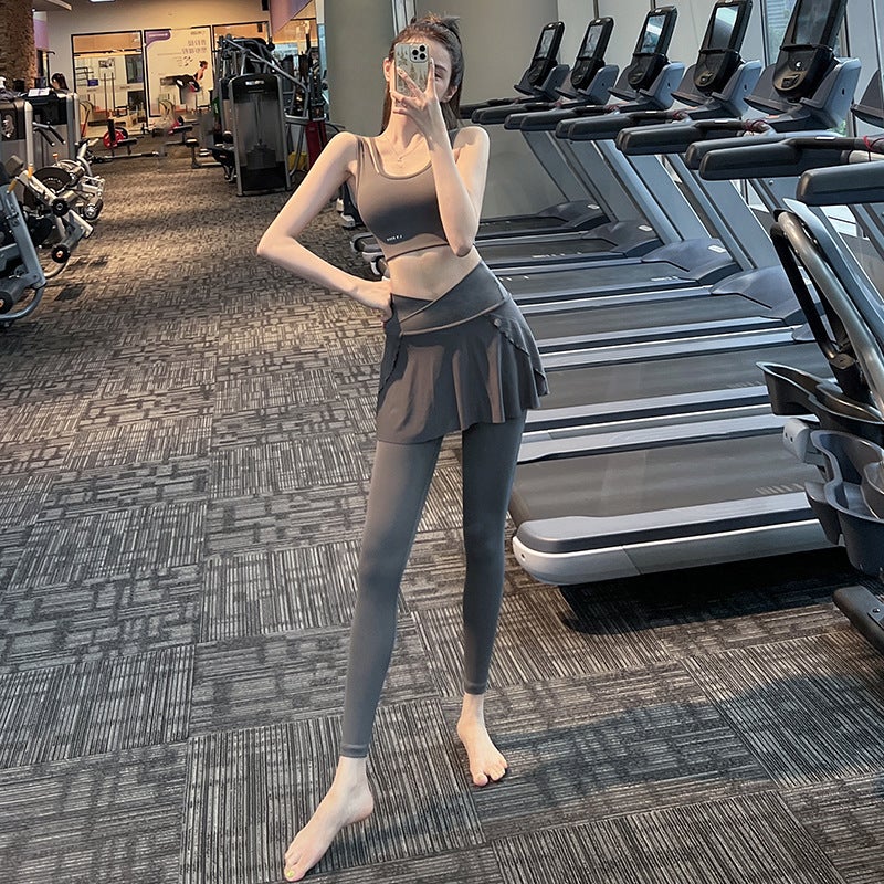 Generic High Waist Slim-Fit Yoga Skirt Leggings Gray one-piece trousers