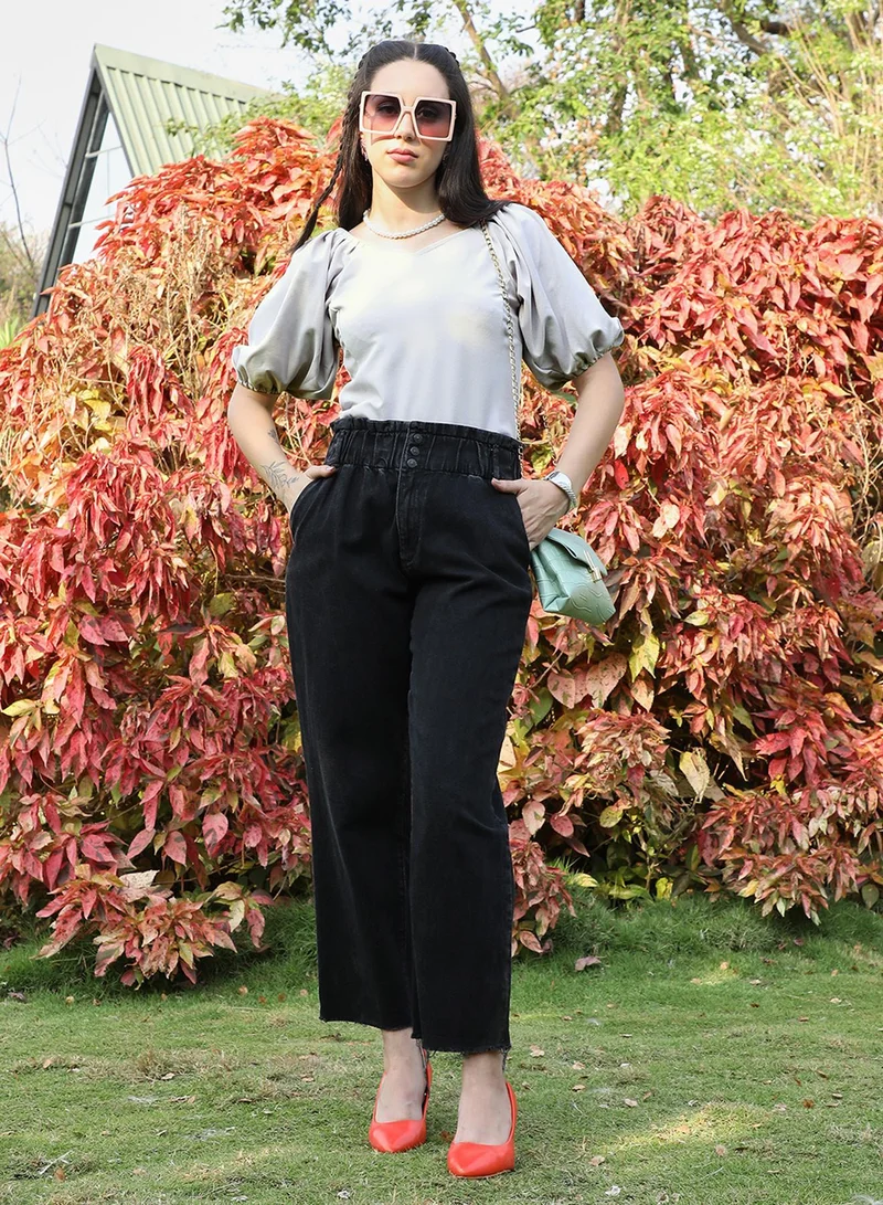 PINACOLADA  Women's Light Grey Puff-Sleeved Top for Women | Best Price UAE