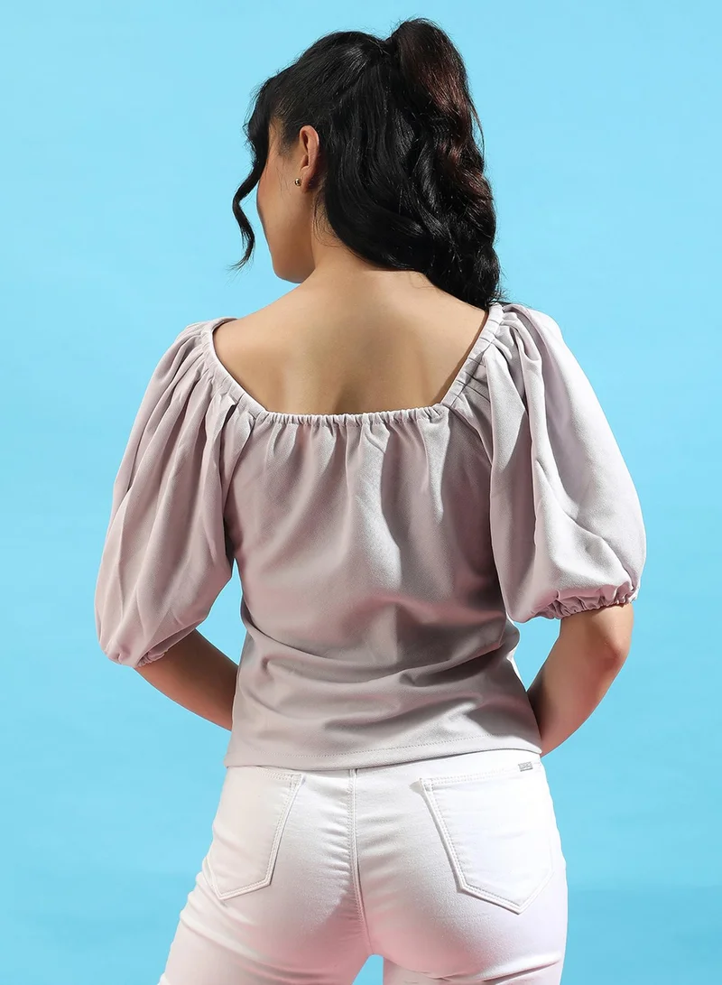 PINACOLADA  Women's Light Grey Puff-Sleeved Top for Women | Best Price UAE