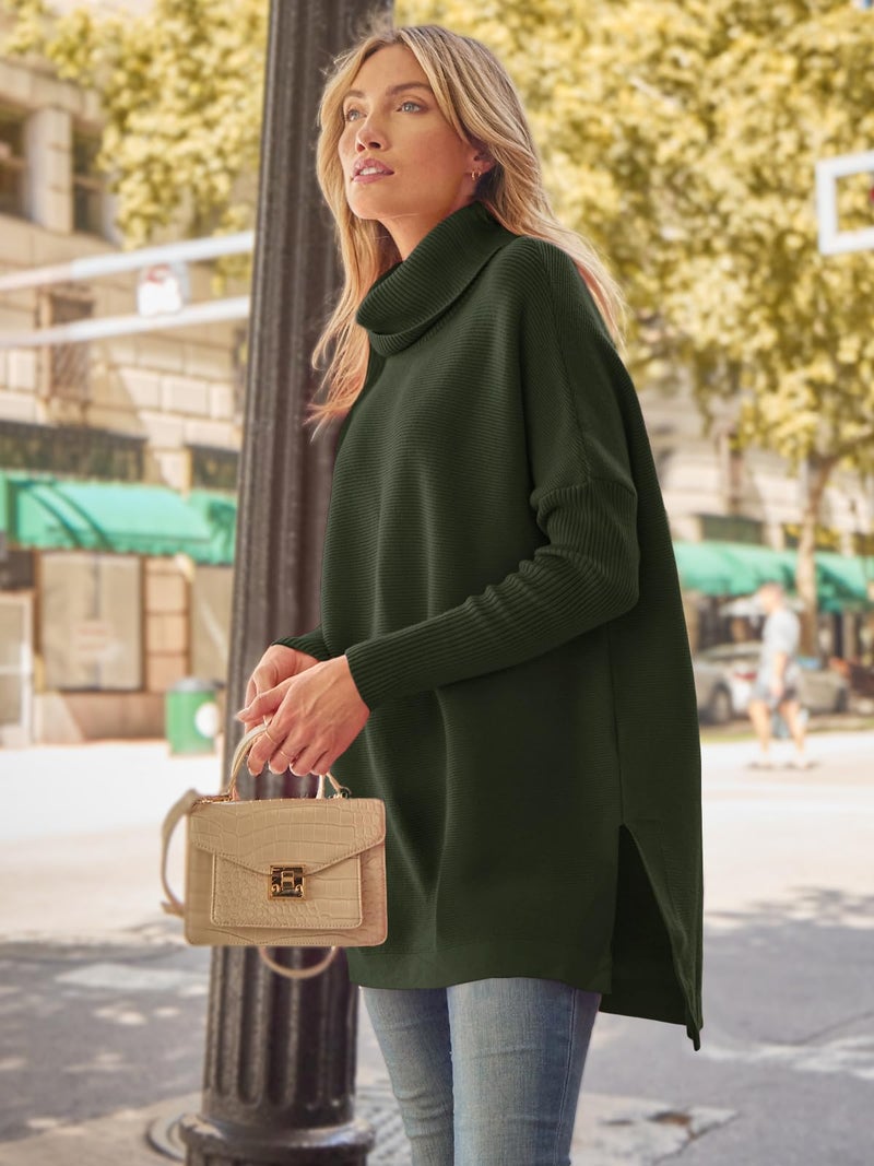 LILLUSORY Oversized Turtleneck Pullover Sweater Women 2025 Long Tunic Cozy Winter Trendy Plus Size Poncho Cowl Neck Cute Casual Early Fall Fashion Must Have Work Old Money Clothes Outfit Clothing - Image 4