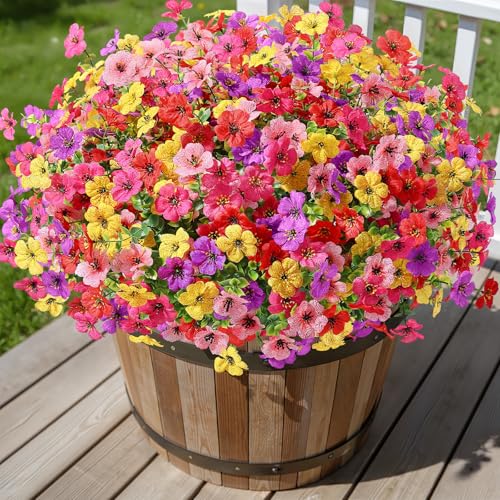 Alupssuc 24 Bundles Artificial Flowers for Outdoors Decoration UV Resistant Silk Faux Daisy Flora Spring Fake Plastic Plants Greenery for Outside Indoor Yard Home Porch Window Box Decor Mix 5 Colors - Image 1