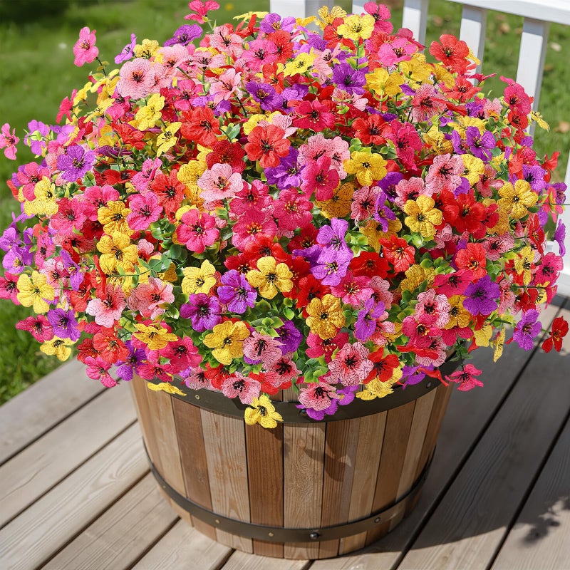 Alupssuc 24 Bundles Artificial Flowers for Outdoors Decoration UV Resistant Silk Faux Daisy Flora Spring Fake Plastic Plants Greenery for Outside Indoor Yard Home Porch Window Box Decor Mix 5 Colors - Image 2