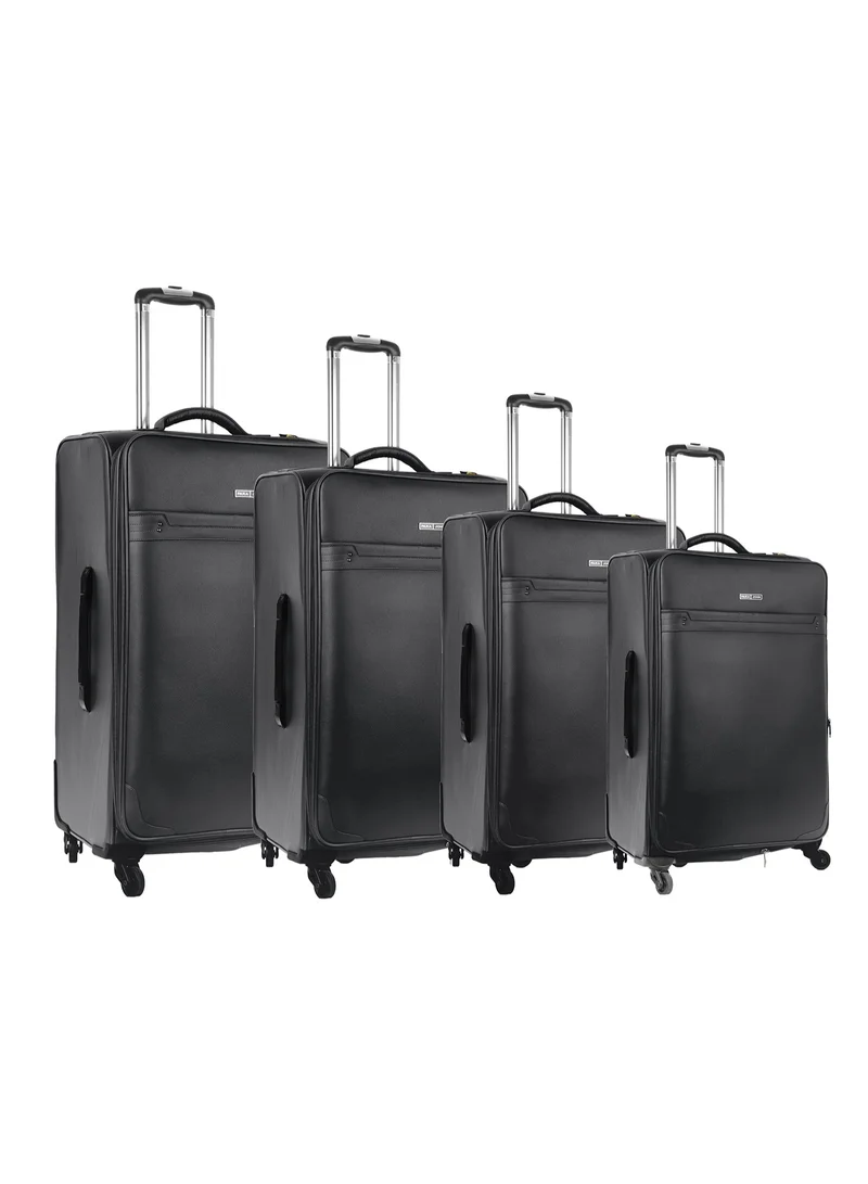 PARAJOHN Prime Luxe 4-Piece Leather Luggage Set – Durable 4-Wheel Spinner Suitcases with Grab Handle – Lightweight Travel Bags in Black – Stylish and Reliable