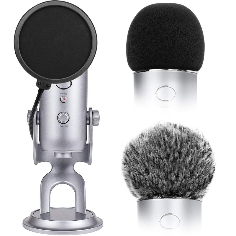 ChromLives Microphone Cover with Pop Filter, 3 in 1 Mic Furry Windscreen Microphone Foam Cover Pop Filter Compatible with Blue Yeti and Yeti Pro Condenser, Combo 3Pack - Image 1