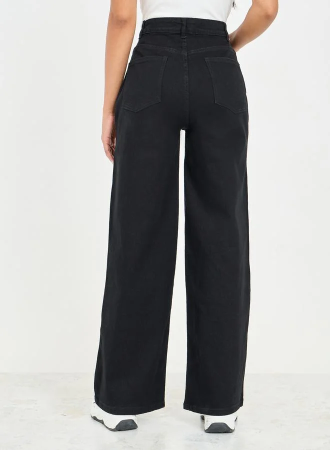 Styli Solid Wide Leg Denim Jeans