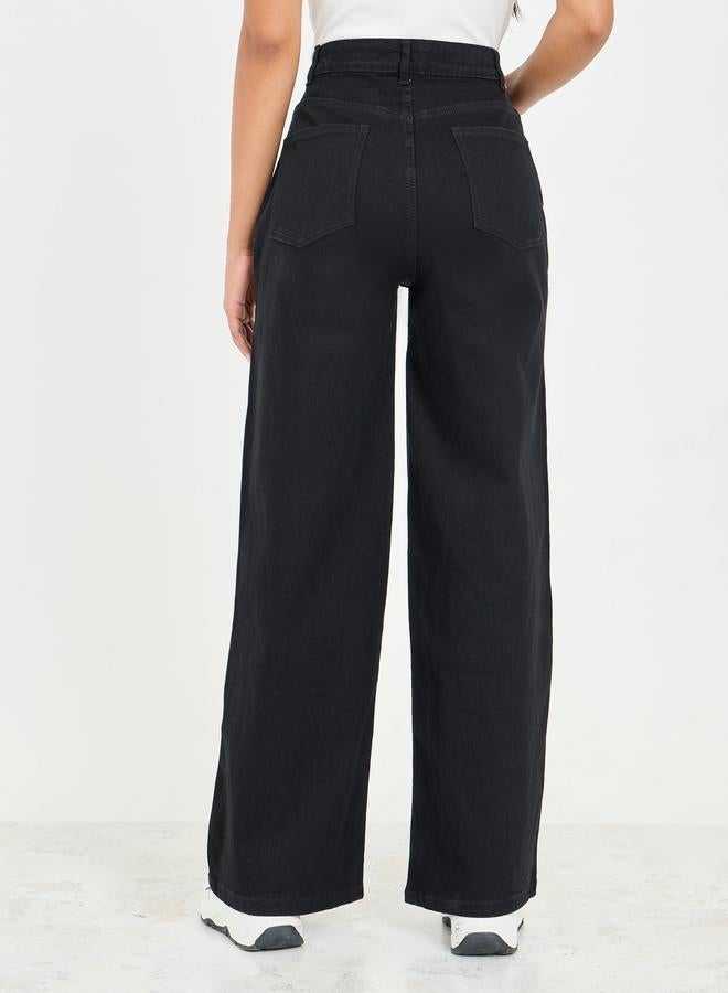 Styli Solid Wide Leg Denim Jeans - Image 4