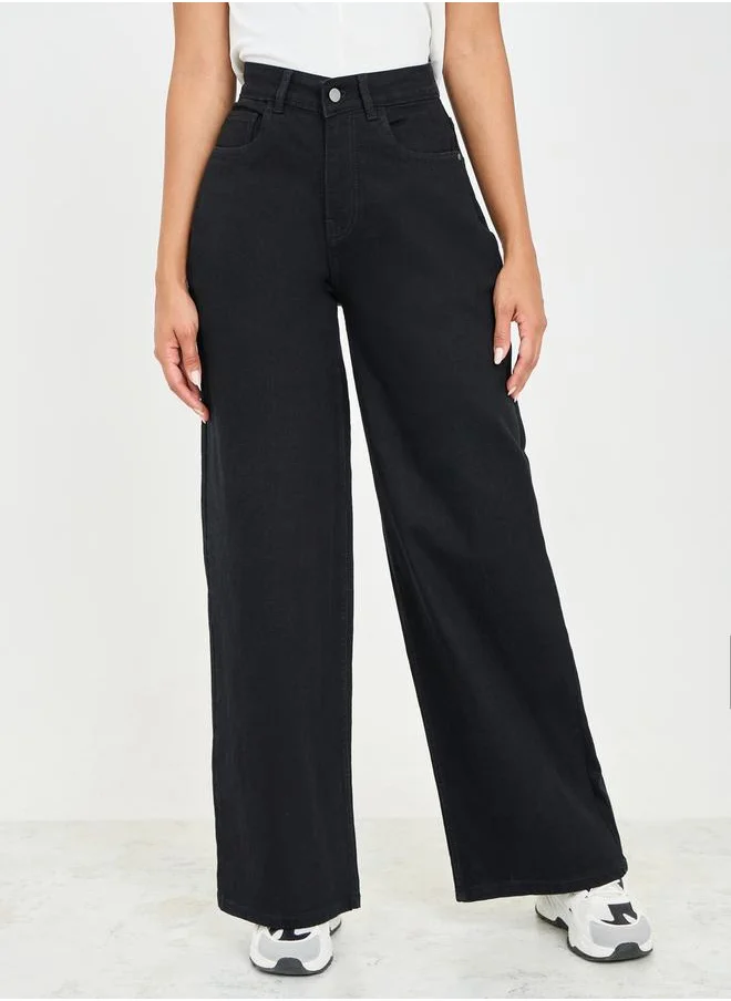 Styli Solid Wide Leg Denim Jeans