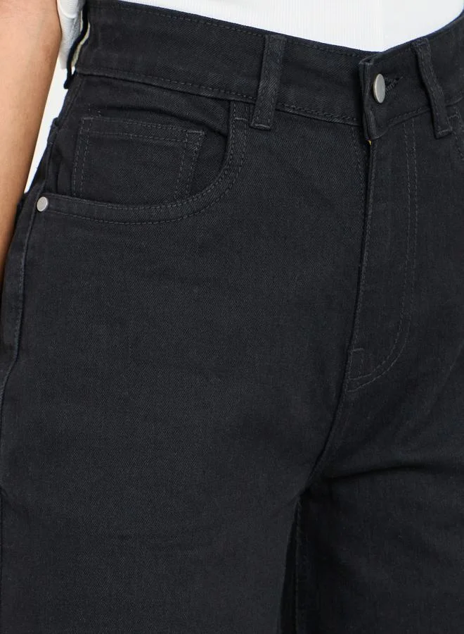 Styli Solid Wide Leg Denim Jeans