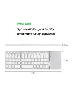 NIBEMINENT لوحة مفاتيح لاسلكية قابلة للطي مع لوحة لمس لجهاز iPhone 6s/iPad Pro/MacBook باللون الأبيض  - Image 3